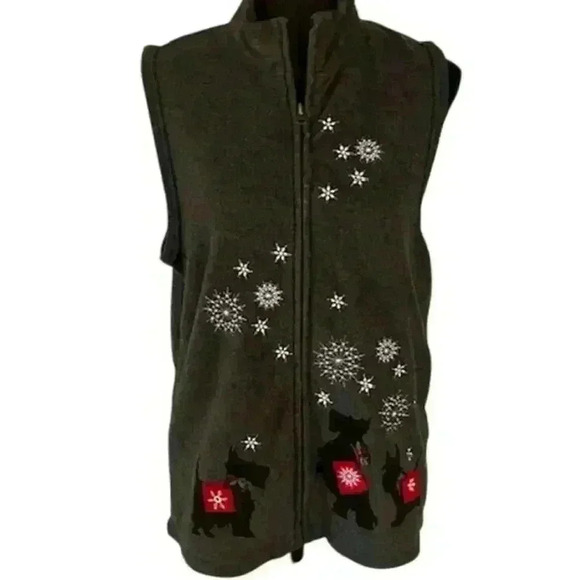 Rebecca Malone Gray Christmas Scottie Dog Fleece Vest, size Medium - Picture 1 of 5